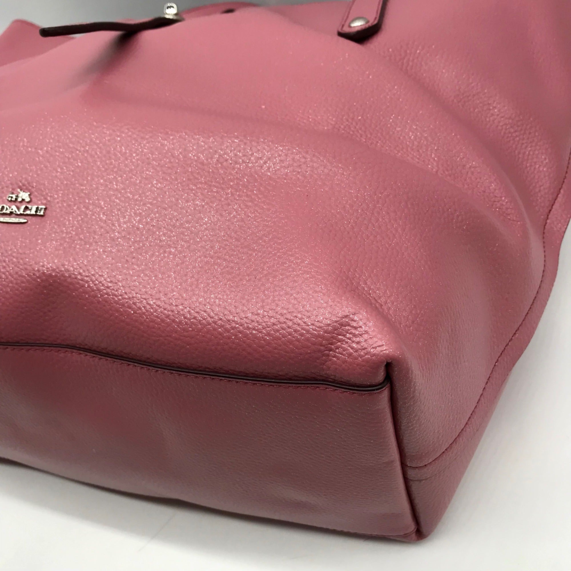 Coach Pink Glittery Polished Pebbled Leather Market Tote Bag And Wallet 12077