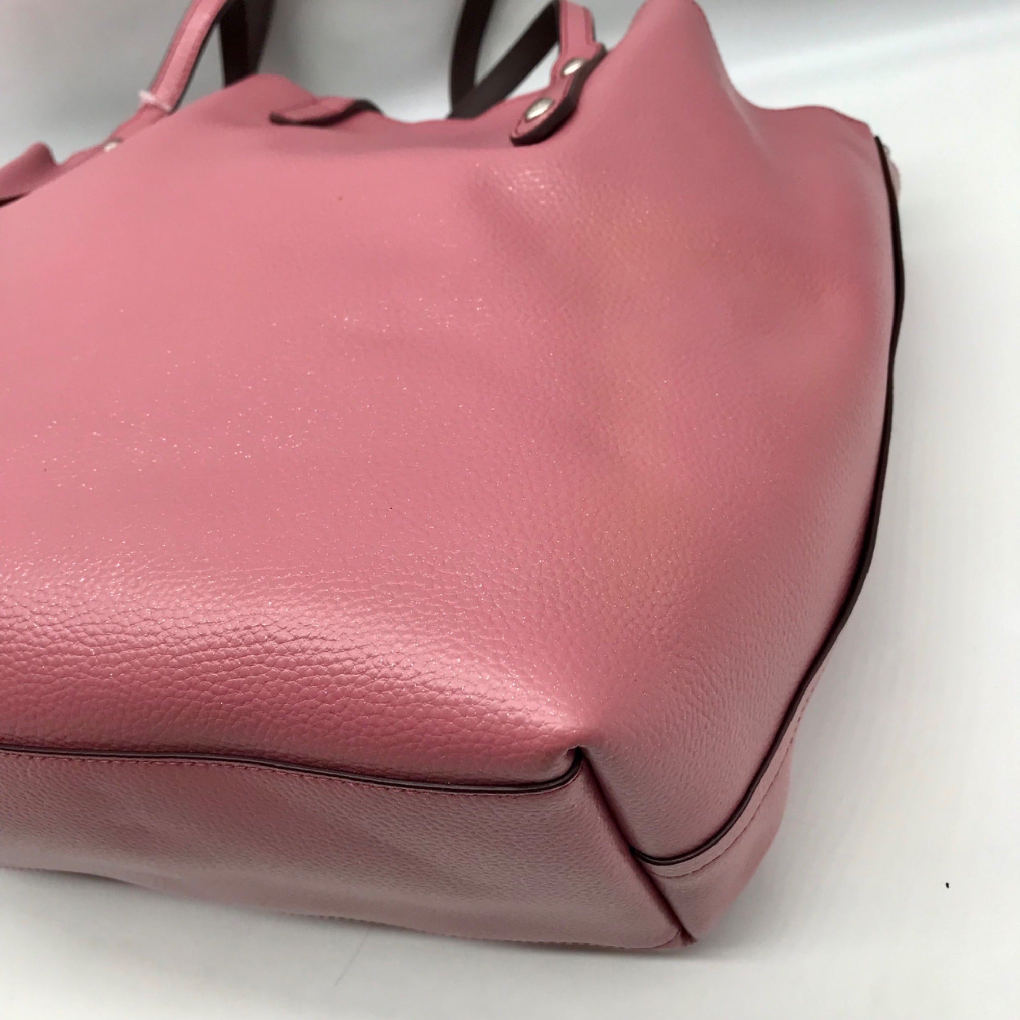 Coach Pink Glittery Polished Pebbled Leather Market Tote Bag And Wallet 12077