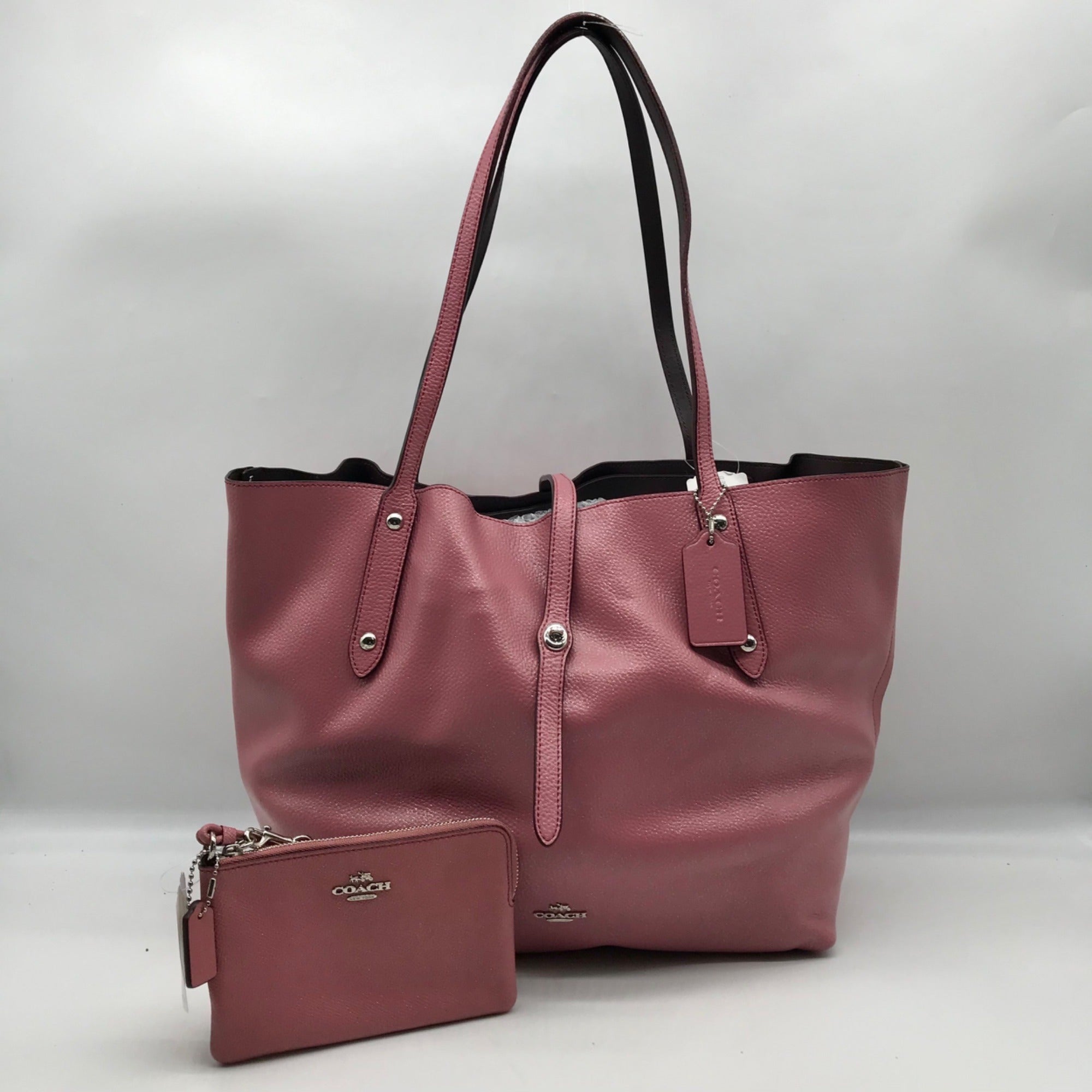 Coach Pink Glittery Polished Pebbled Leather Market Tote Bag And Wallet 12077
