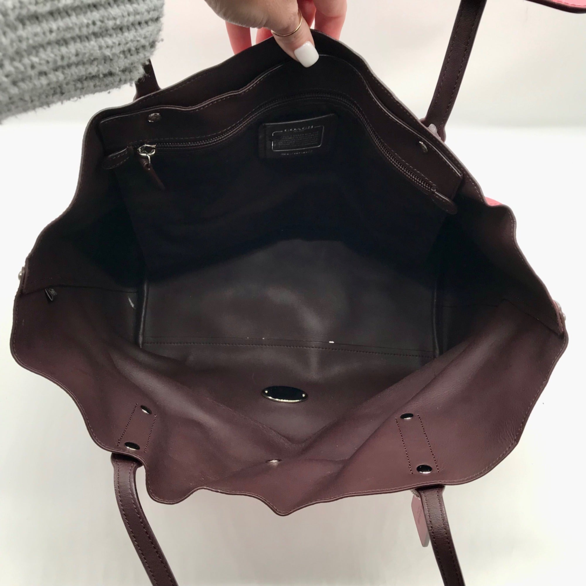 Coach Pink Glittery Polished Pebbled Leather Market Tote Bag And Wallet 12077