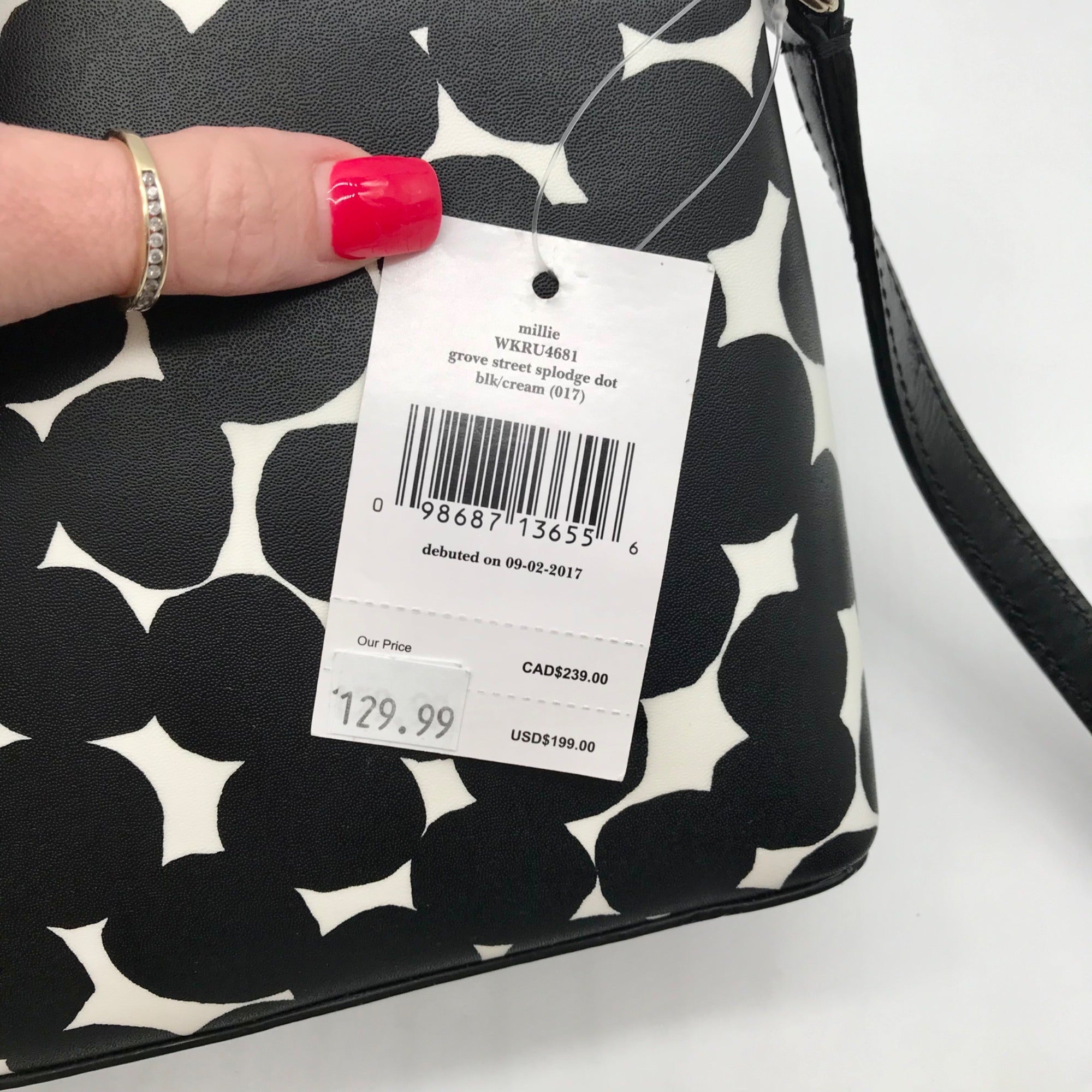 Kate Spade Black/White Leather Millie Grove Street Splodge Dot Crossbody