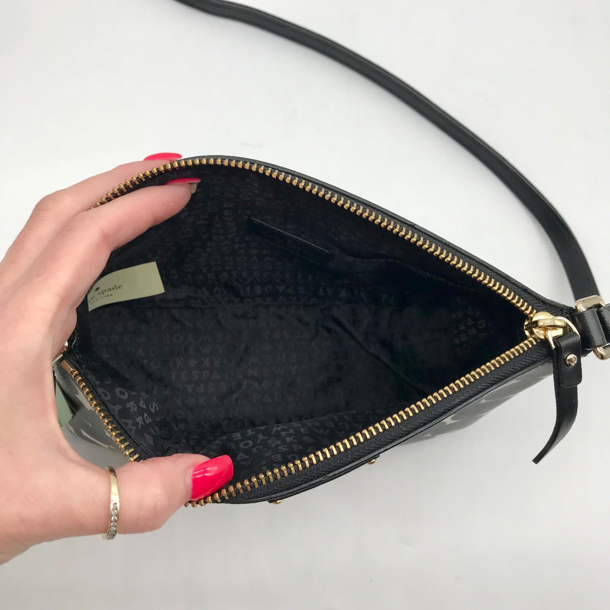 Kate Spade Black/White Leather Millie Grove Street Splodge Dot Crossbody