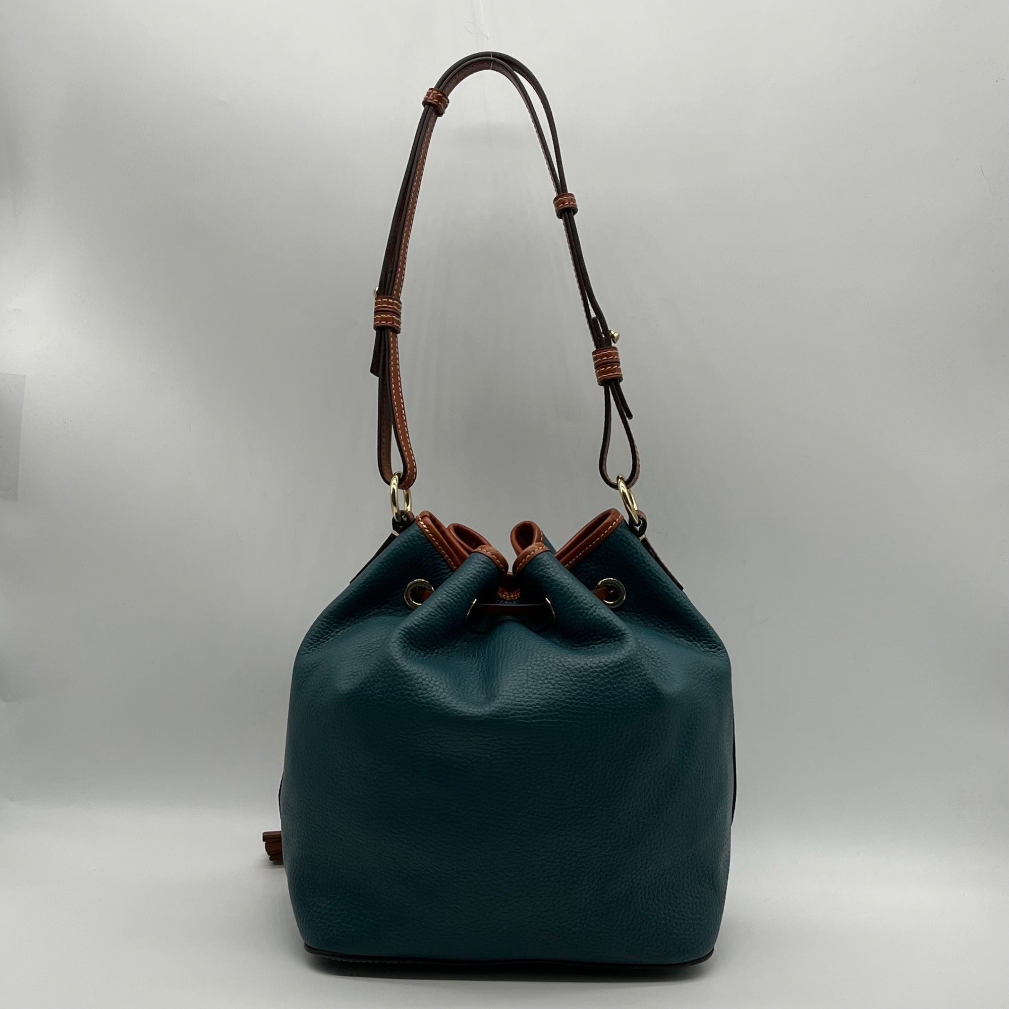 Dooney &amp; Bourke Teal Pebbled Grain Leather Kendall Drawstring Bag