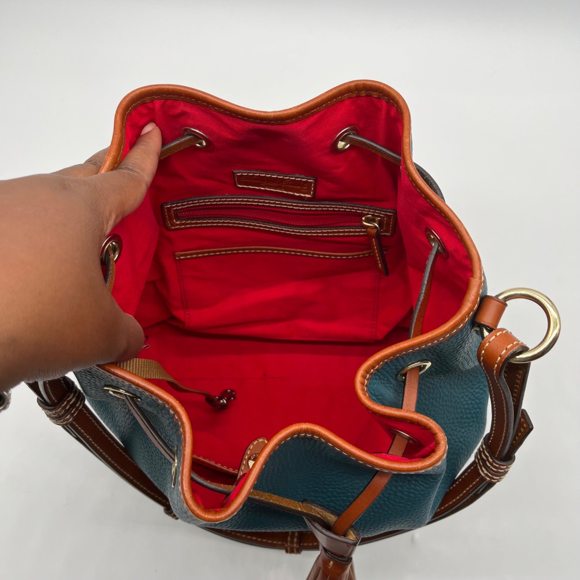 Dooney &amp; Bourke Teal Pebbled Grain Leather Kendall Drawstring Bag