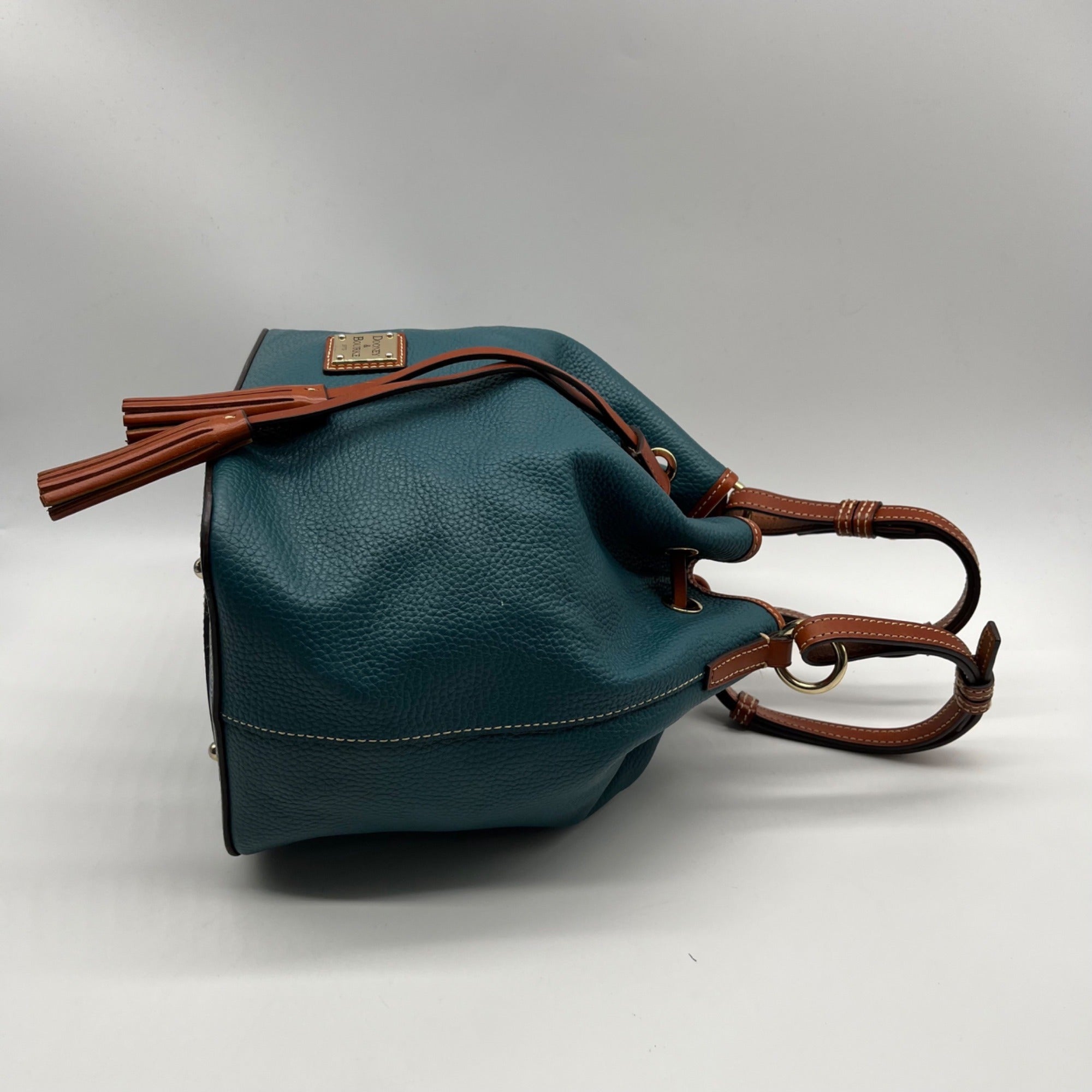 Dooney &amp; Bourke Teal Pebbled Grain Leather Kendall Drawstring Bag