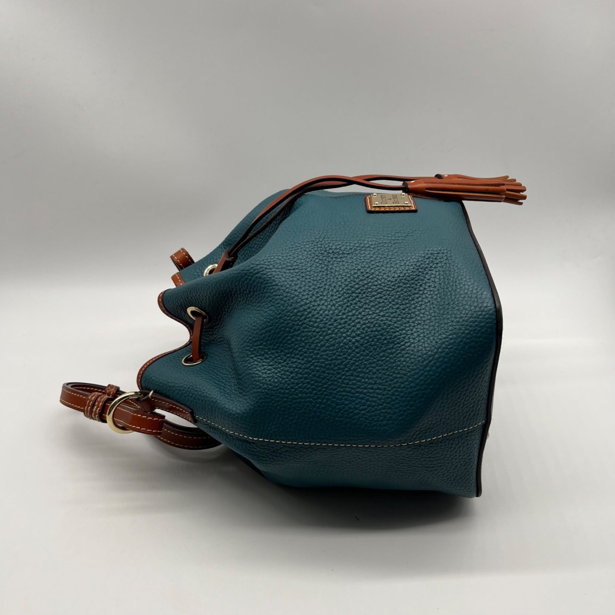Dooney &amp; Bourke Teal Pebbled Grain Leather Kendall Drawstring Bag