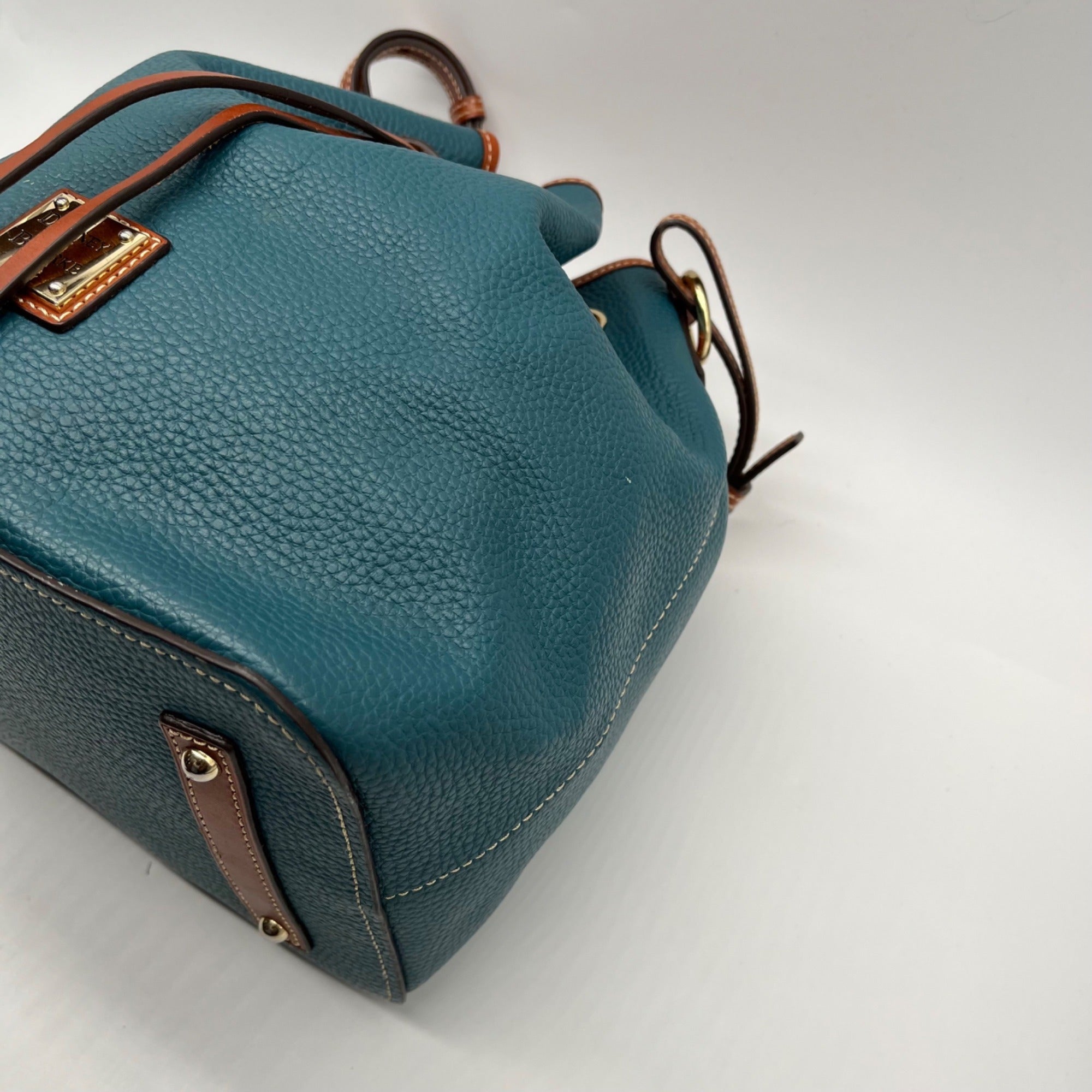 Dooney &amp; Bourke Teal Pebbled Grain Leather Kendall Drawstring Bag