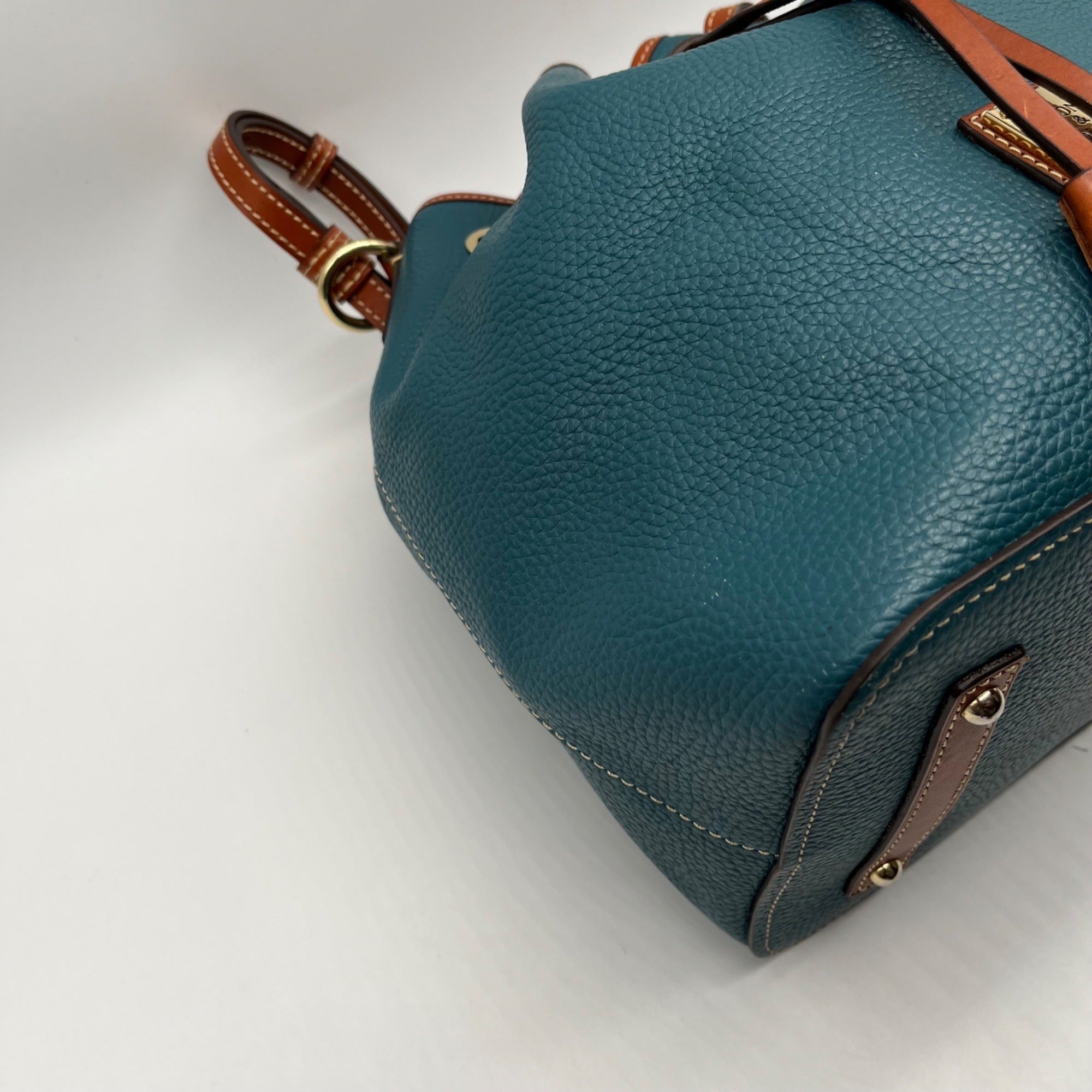 Dooney &amp; Bourke Teal Pebbled Grain Leather Kendall Drawstring Bag