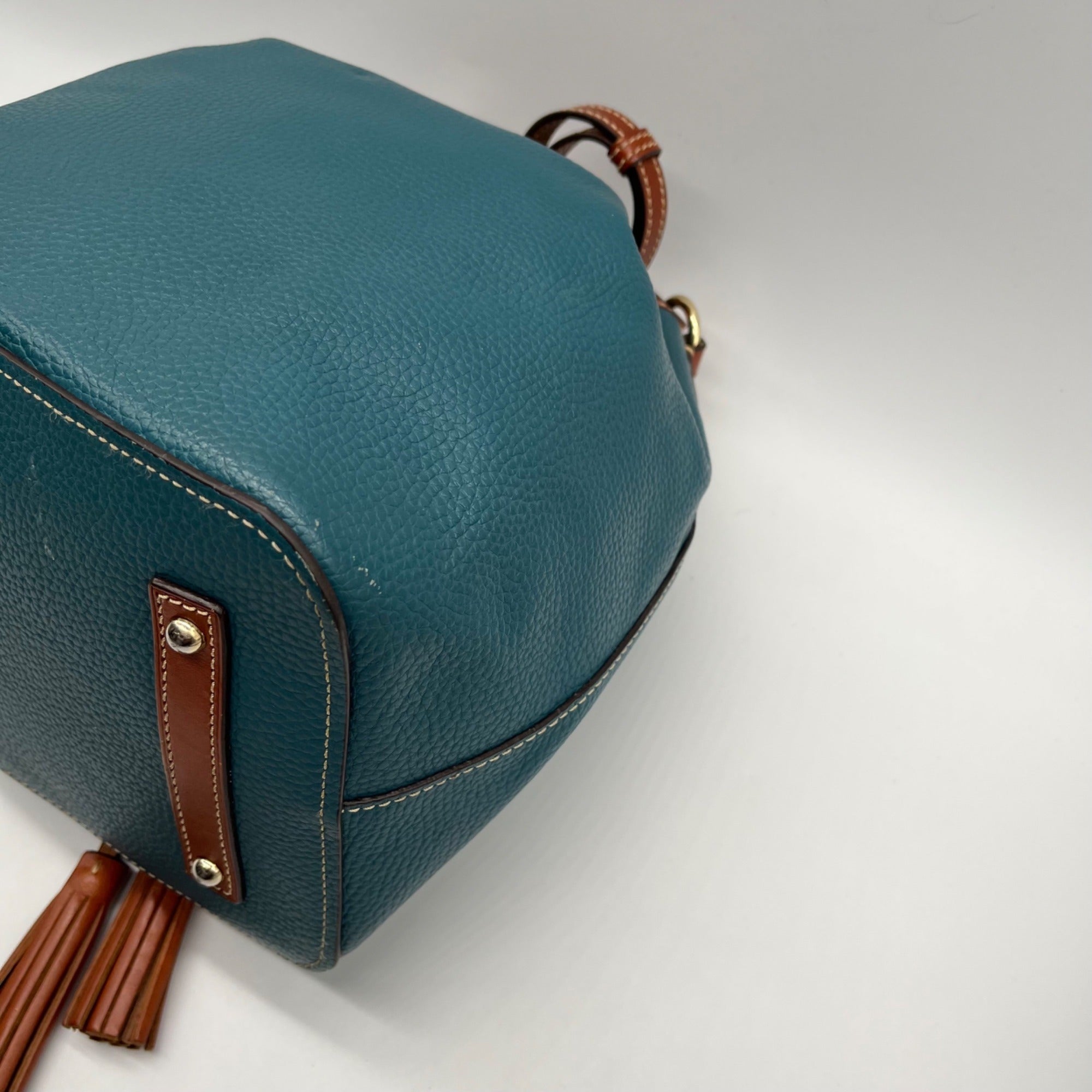 Dooney &amp; Bourke Teal Pebbled Grain Leather Kendall Drawstring Bag