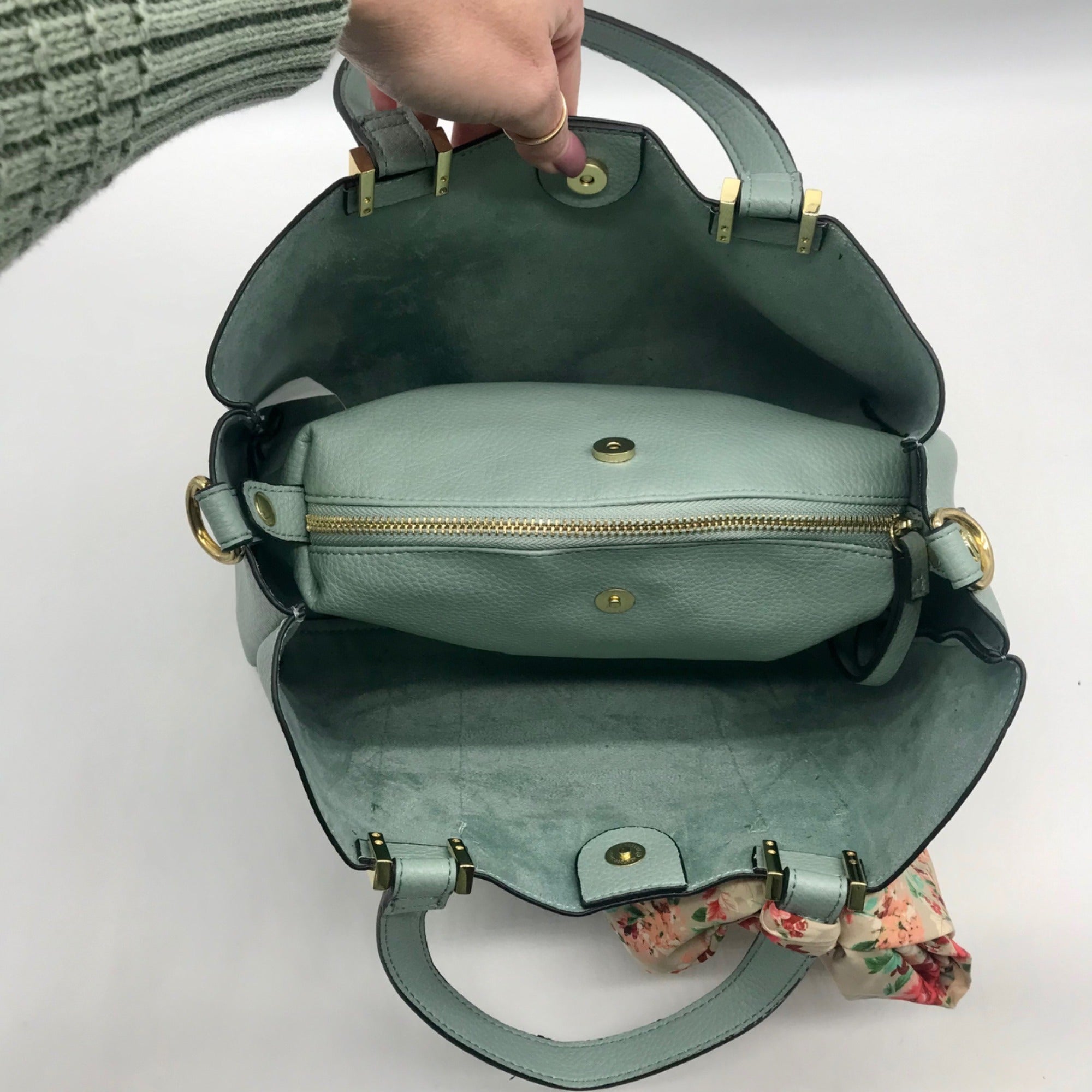 Steve Madden Mint Green Pebbled Satchel With Scarf