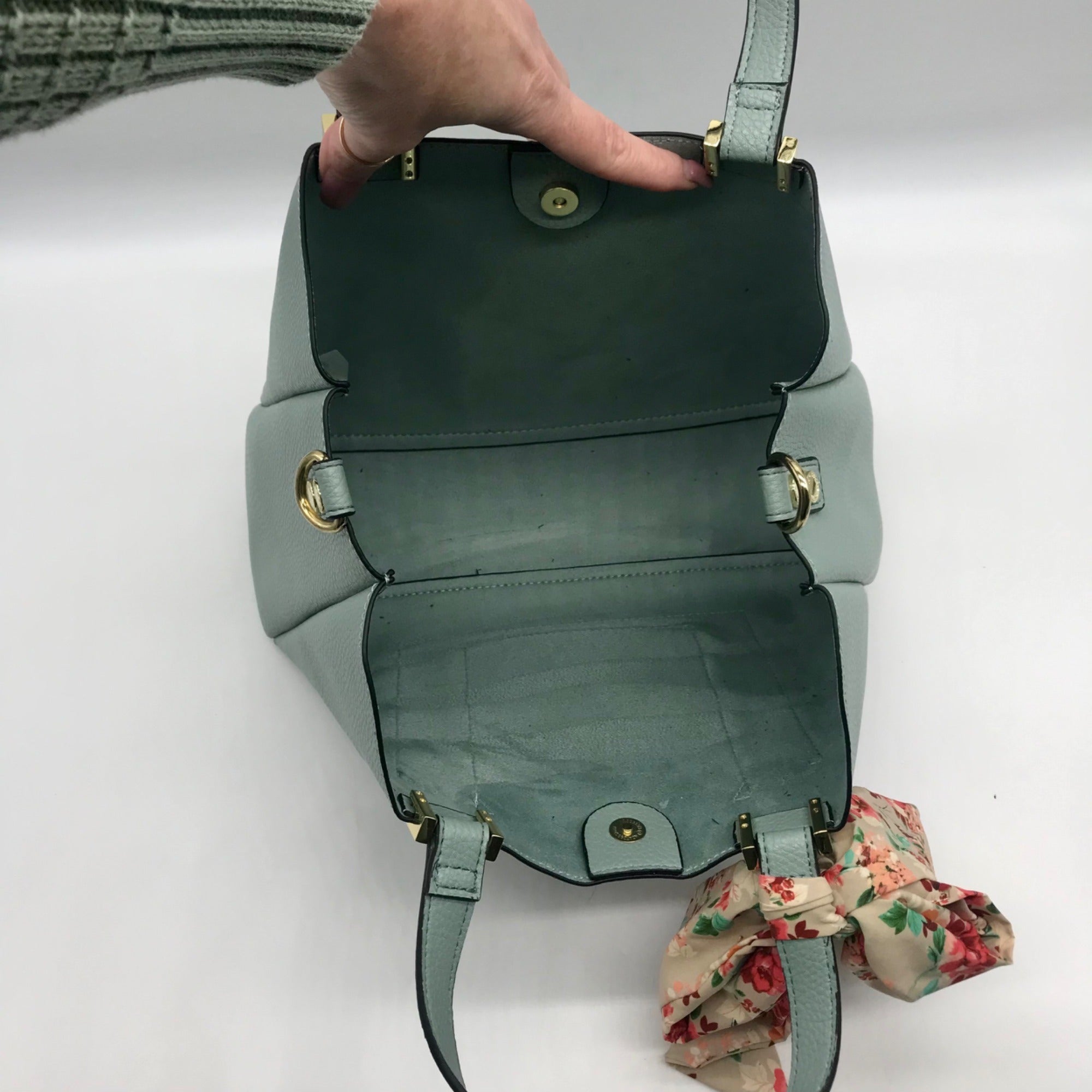 Steve Madden Mint Green Pebbled Satchel With Scarf
