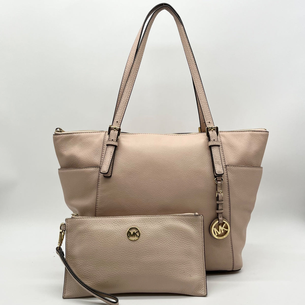 Michael Kors Light Pink Pebbled Leather Jet Set Tote &amp; Wristlet