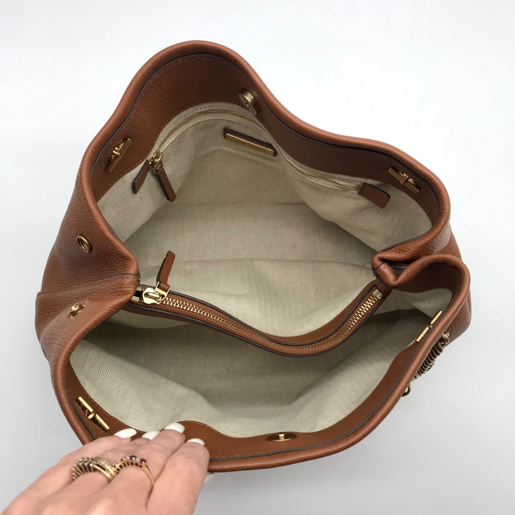 Tory Burch Brown Pebbled Leather Kira Tote Bag