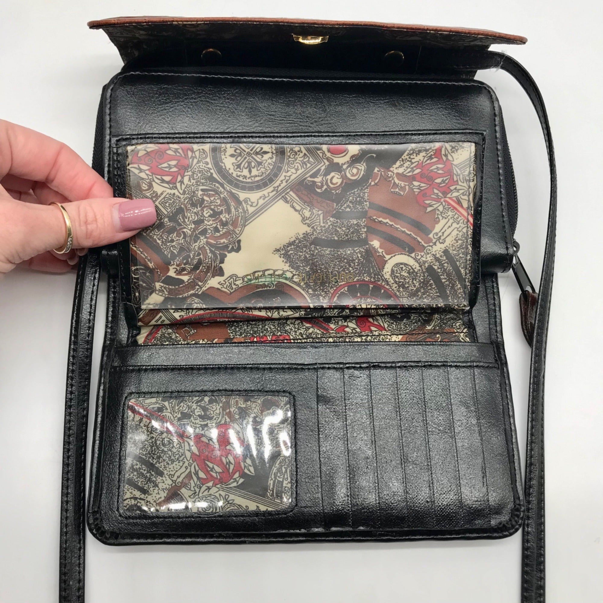 Bellerose Black &amp; Brown Faux Leather Wallet Crossbody