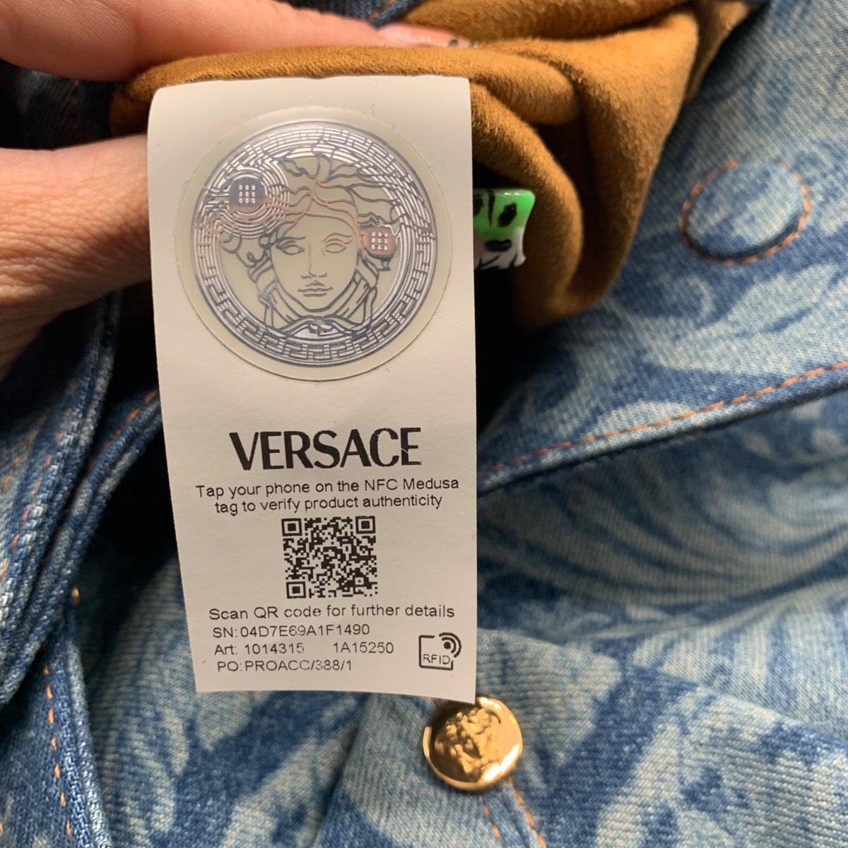 Versace Blue Denim Protea Tote Bag