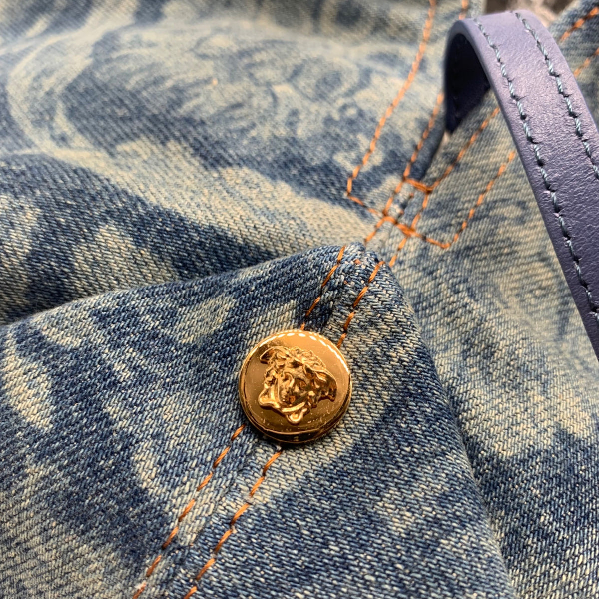 Versace Blue Denim Protea Tote Bag