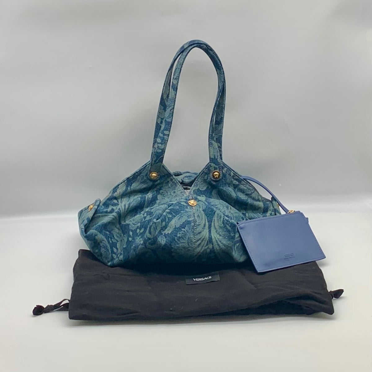 Versace Blue Denim Protea Tote Bag