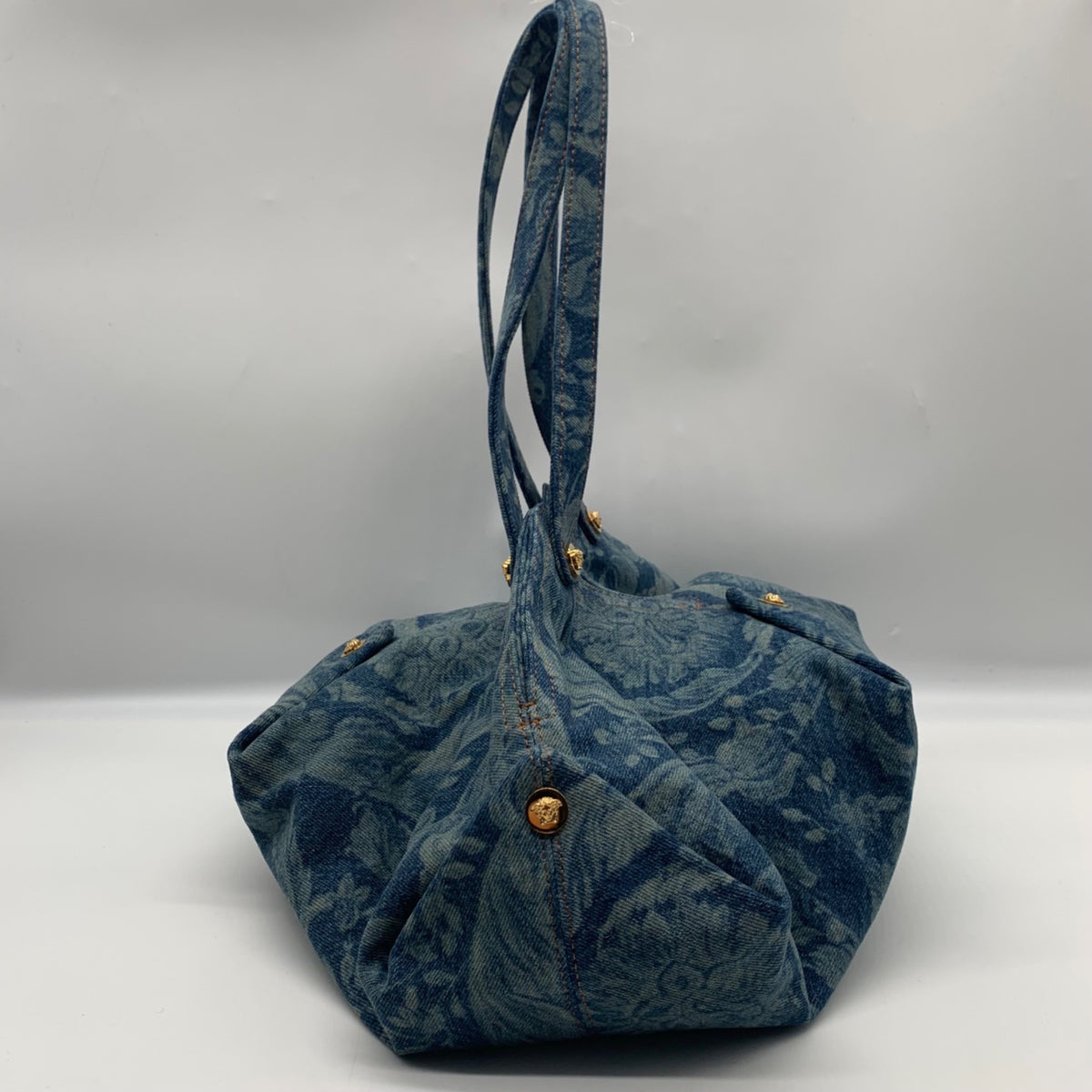 Versace Blue Denim Protea Tote Bag