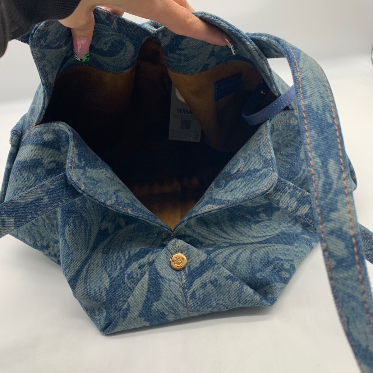 Versace Blue Denim Protea Tote Bag