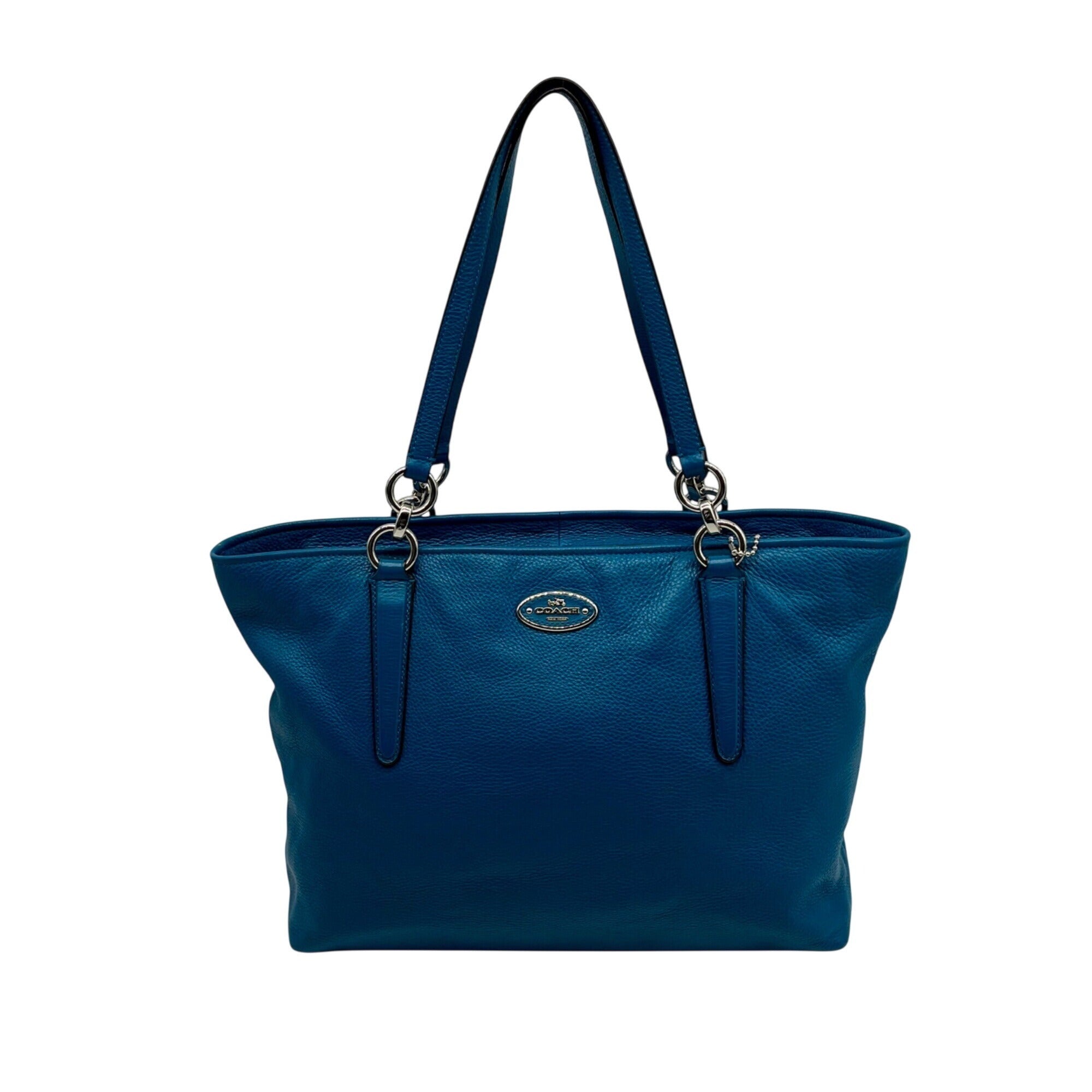 Coach Blue Pebbled Leather Tote Bag With Wallet