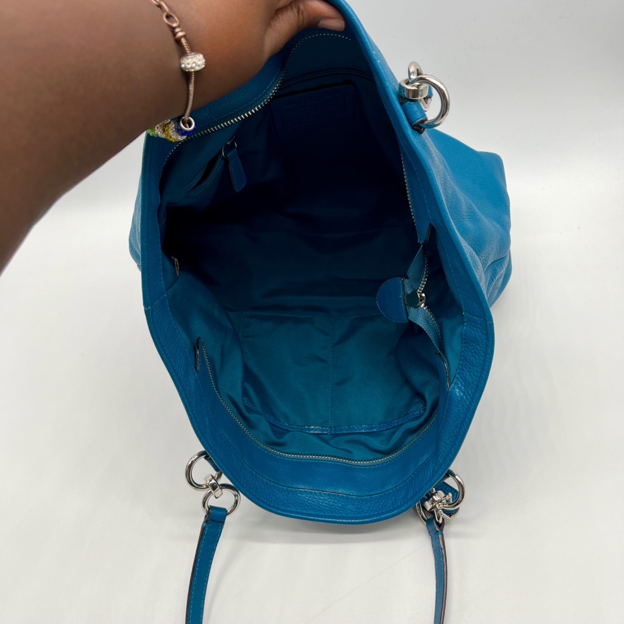 Coach Blue Pebbled Leather Tote Bag With Wallet