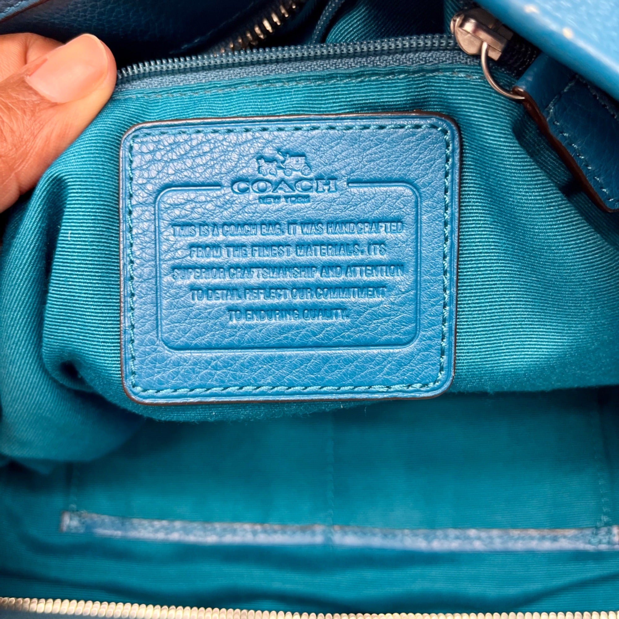 Coach Blue Pebbled Leather Tote Bag With Wallet