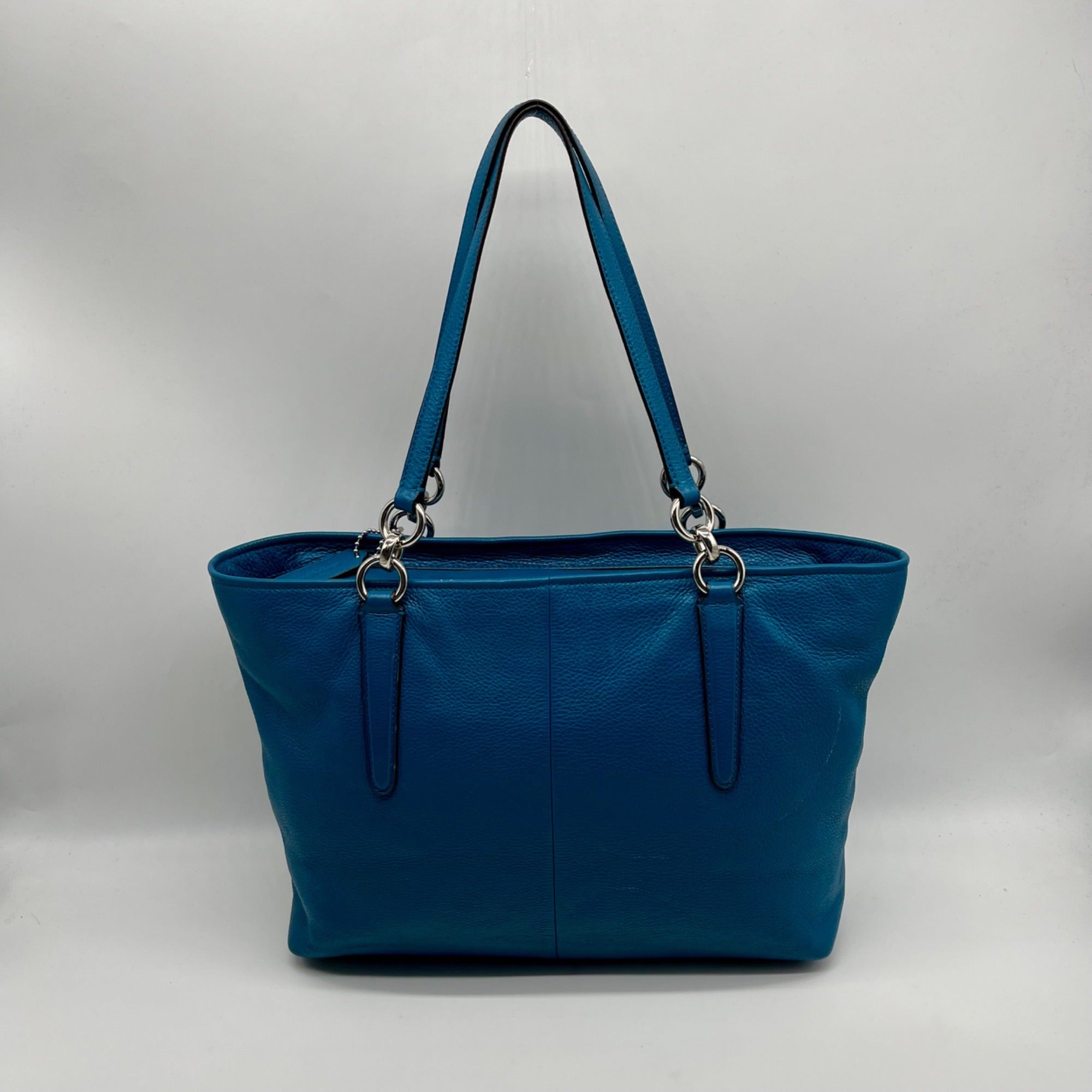 Coach Blue Pebbled Leather Tote Bag With Wallet