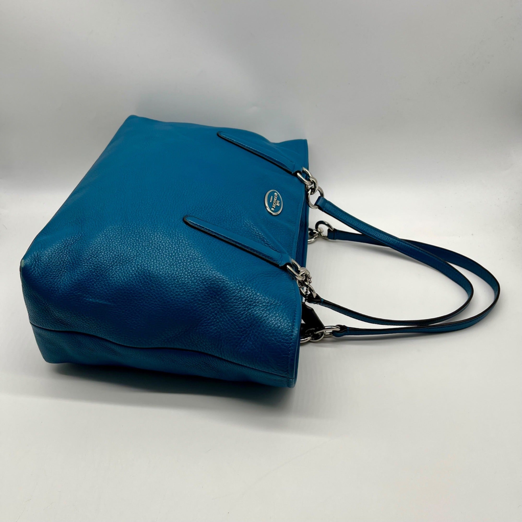 Coach Blue Pebbled Leather Tote Bag With Wallet