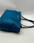 Coach Blue Pebbled Leather Tote Bag With Wallet