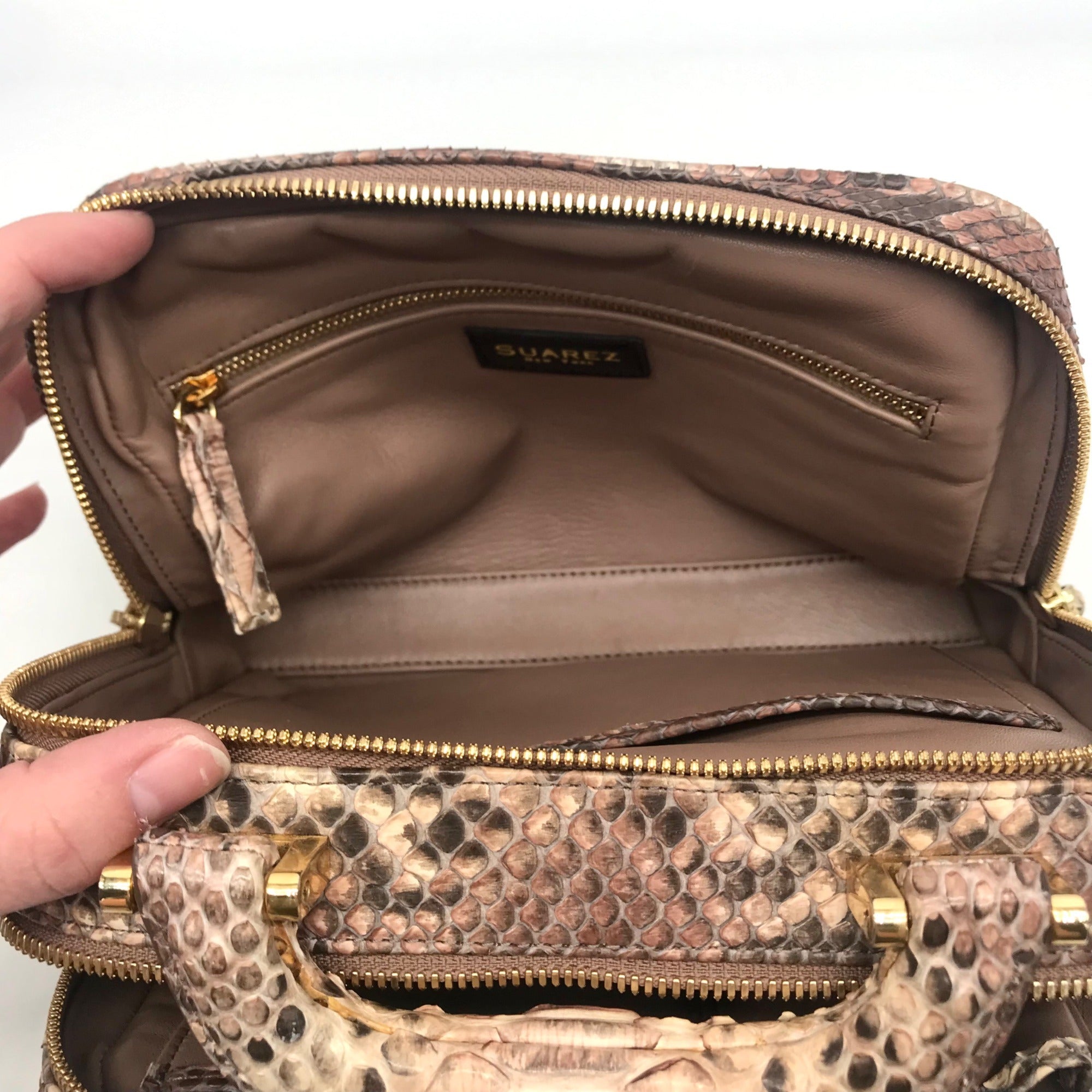 Suarez New York Tan Python Double Zip Crossbody Bag