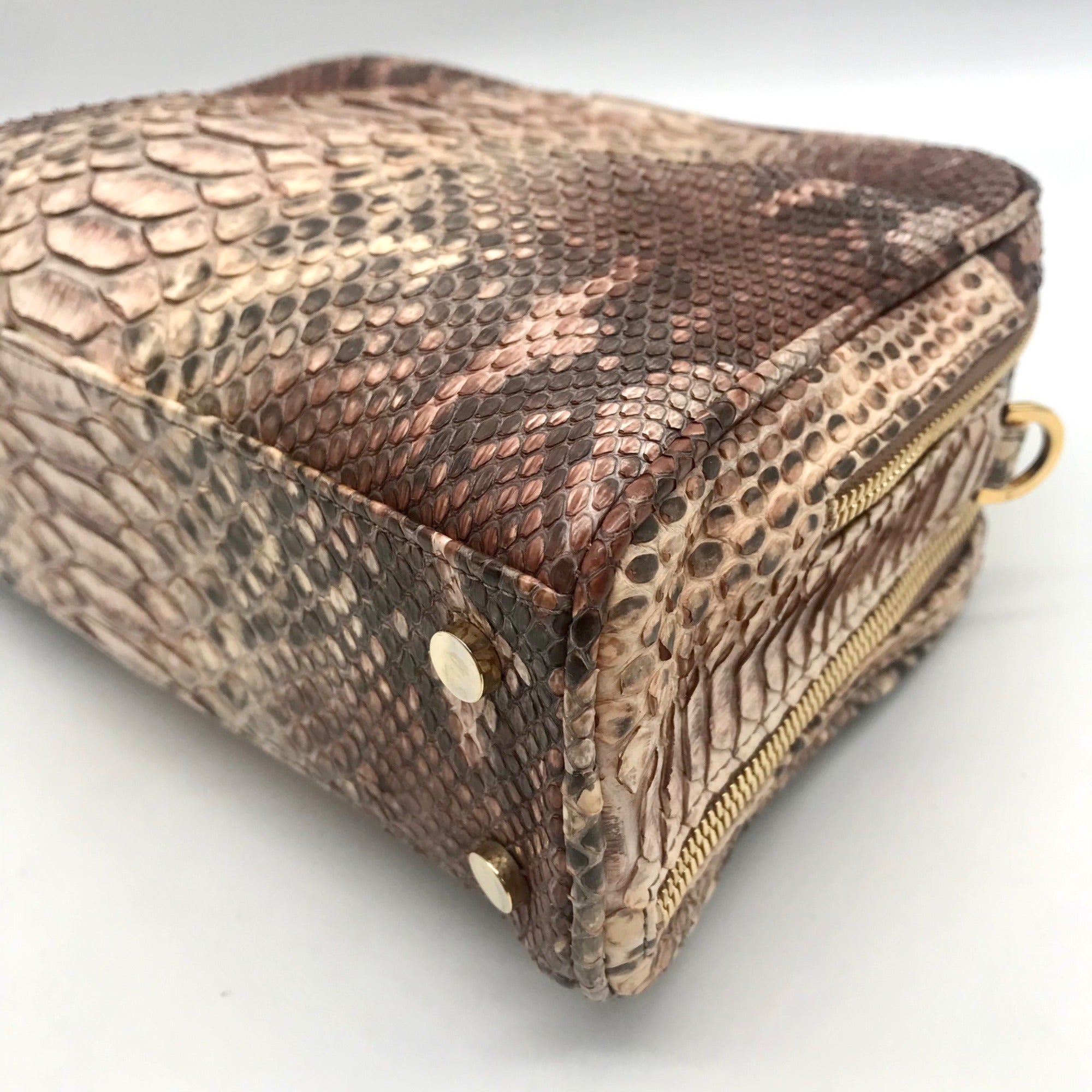 Suarez New York Tan Python Double Zip Crossbody Bag