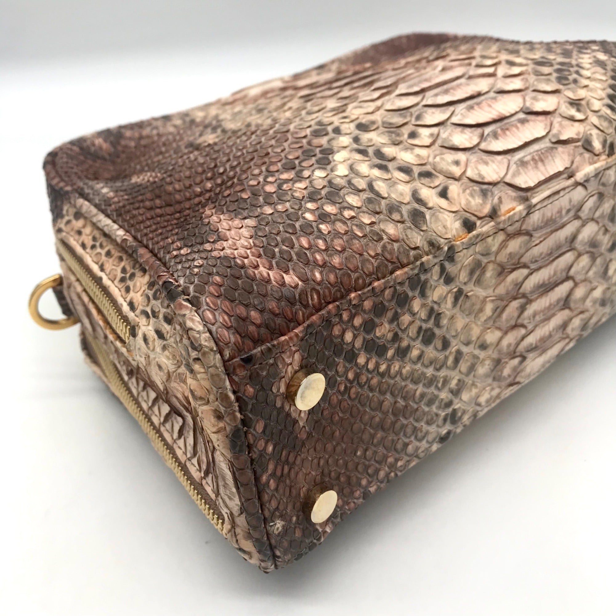 Suarez New York Tan Python Double Zip Crossbody Bag