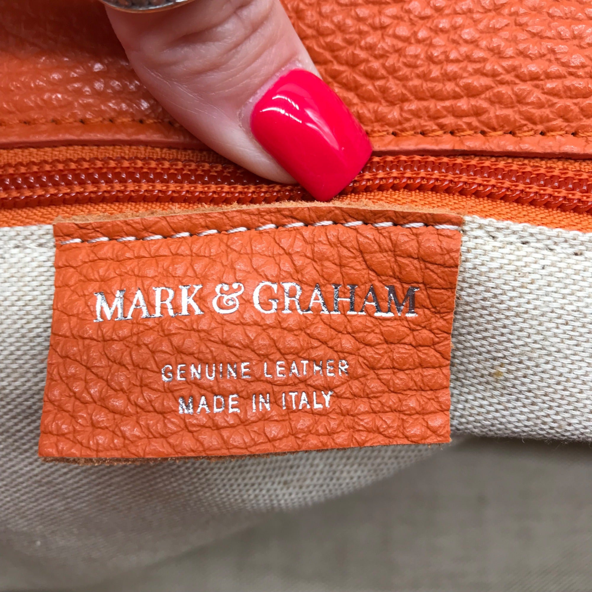 Mark &amp; Graham Orange Pebbled Leather Elisabetta Slouch Leather Tote Bag