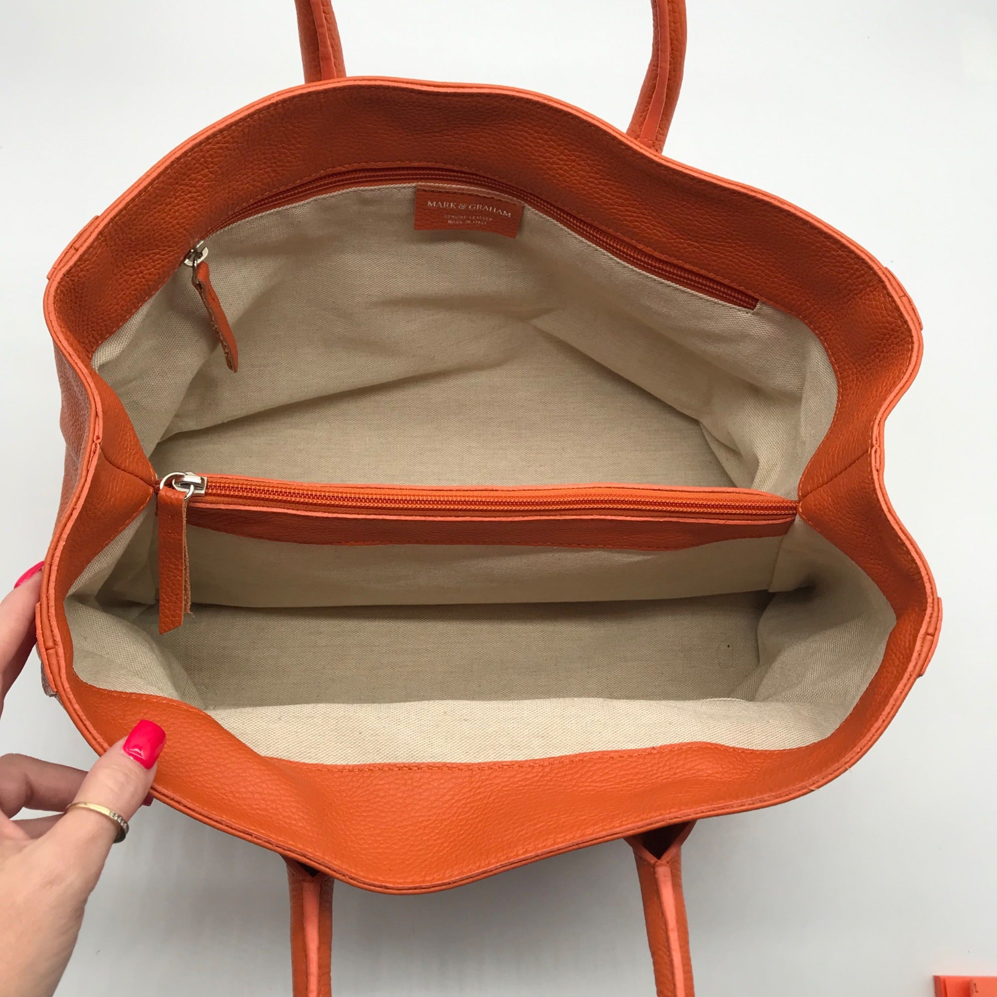 Mark &amp; Graham Orange Pebbled Leather Elisabetta Slouch Leather Tote Bag