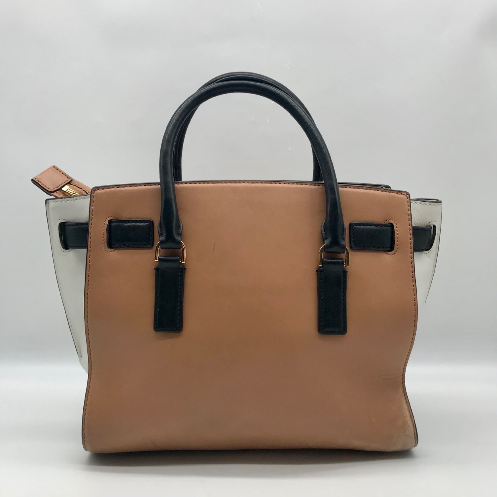 Michael Kors Brown And White Leather Hamilton Satchel Bag