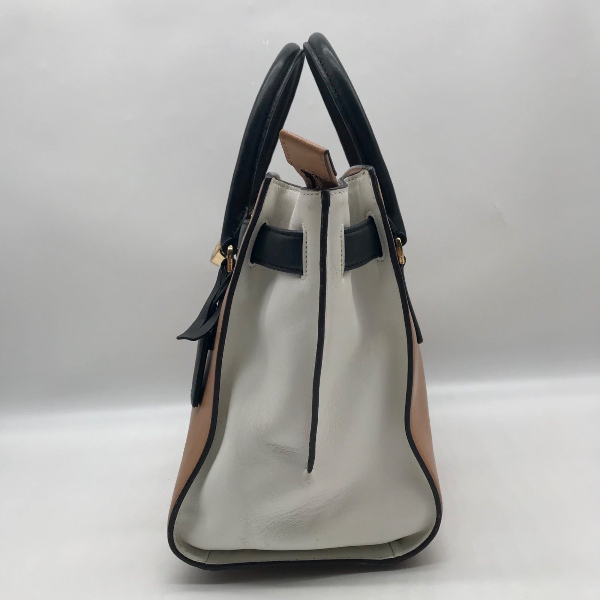 Michael Kors Brown And White Leather Hamilton Satchel Bag