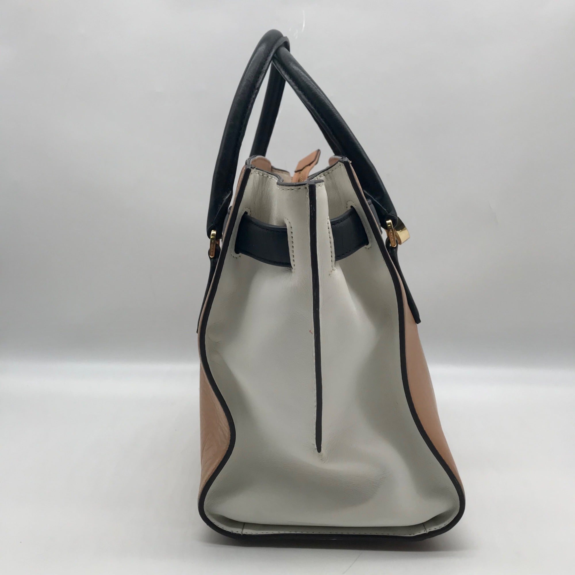 Michael Kors Brown And White Leather Hamilton Satchel Bag