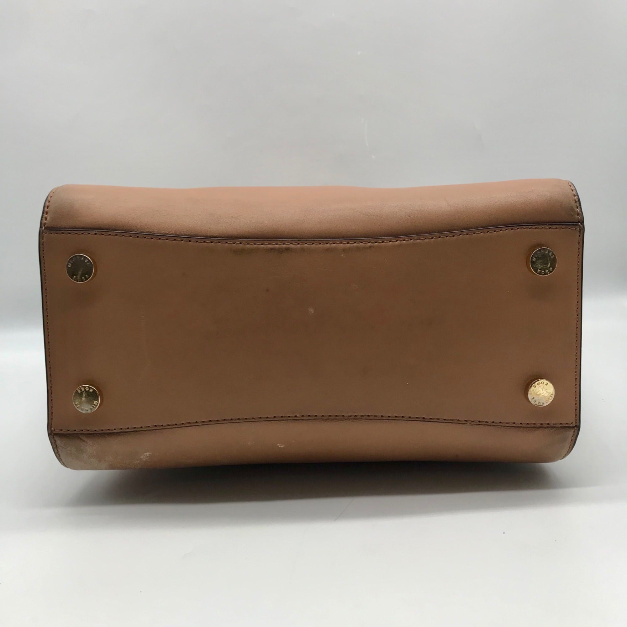 Michael Kors Brown And White Leather Hamilton Satchel Bag