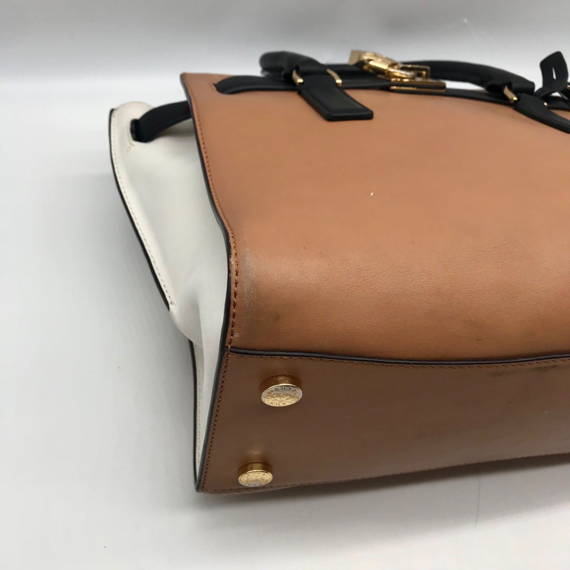 Michael Kors Brown And White Leather Hamilton Satchel Bag