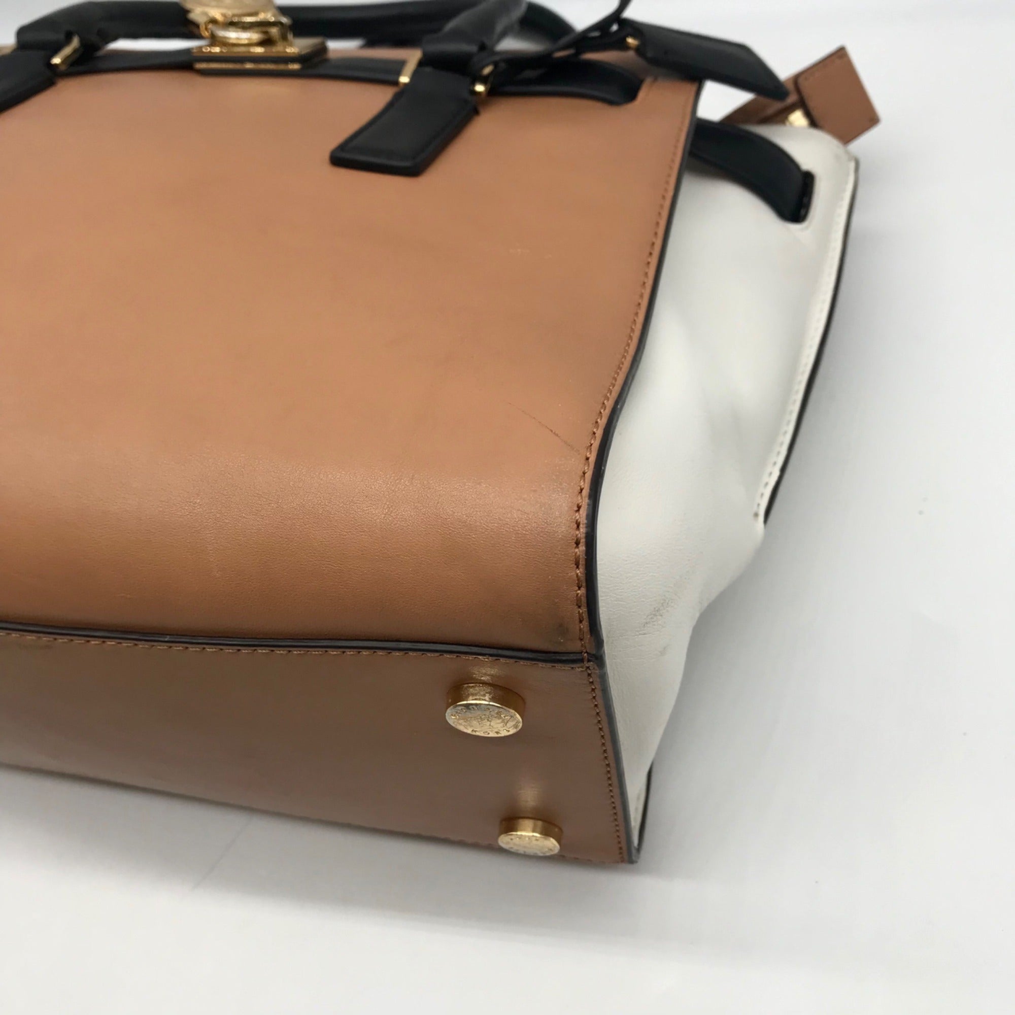 Michael Kors Brown And White Leather Hamilton Satchel Bag