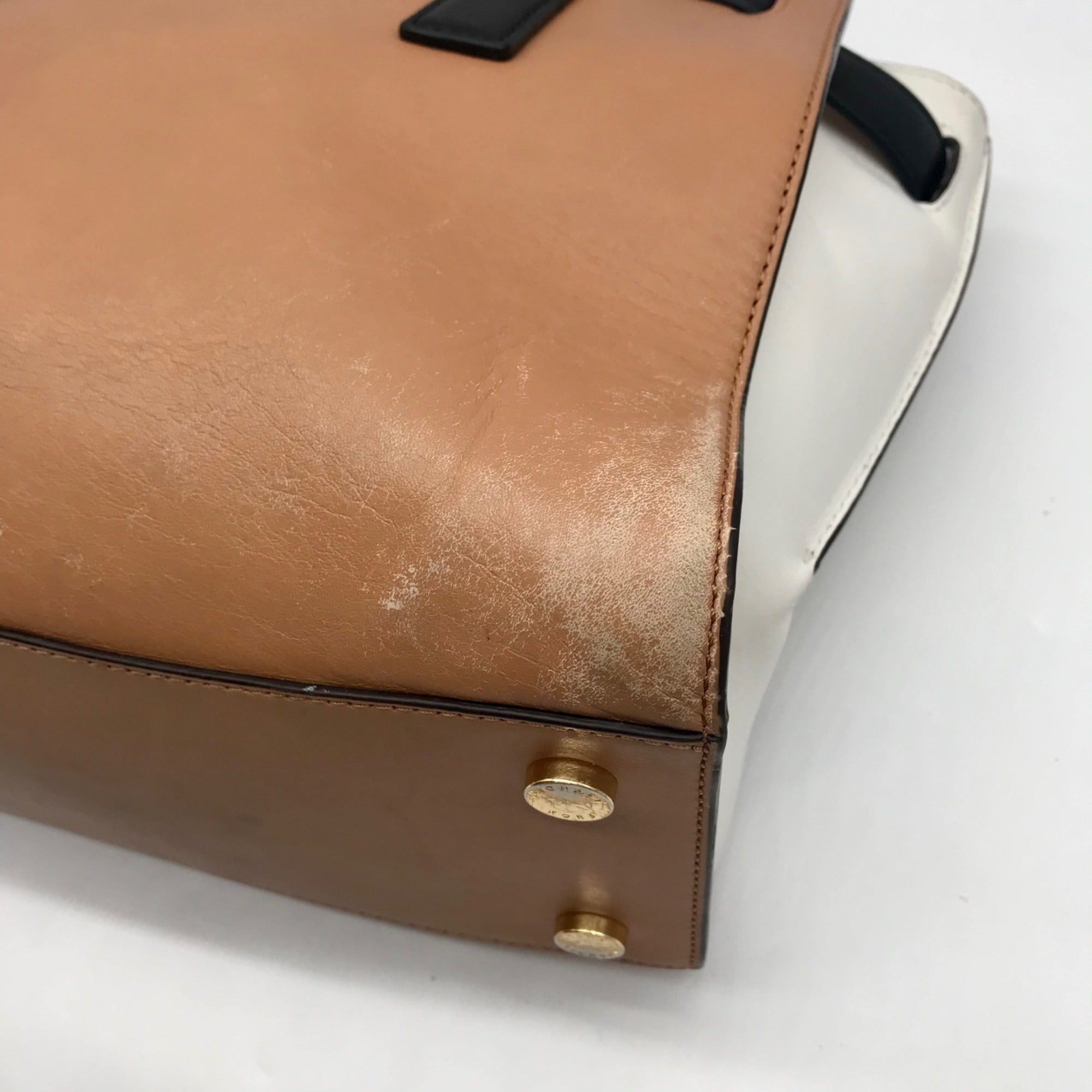 Michael Kors Brown And White Leather Hamilton Satchel Bag