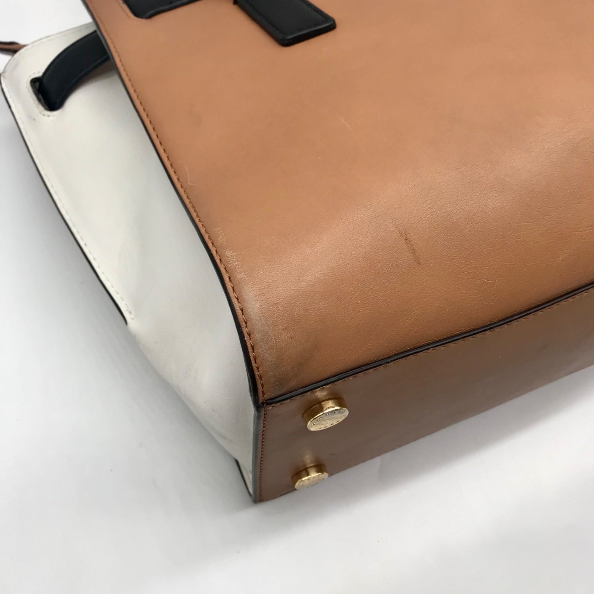 Michael Kors Brown And White Leather Hamilton Satchel Bag