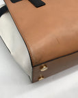 Michael Kors Brown And White Leather Hamilton Satchel Bag