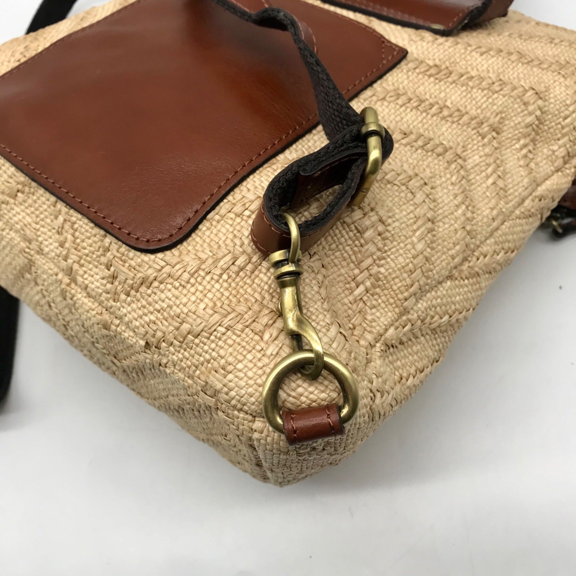 Patricia Nash Beige Raffia And Leather Luzille Convertible Backpack