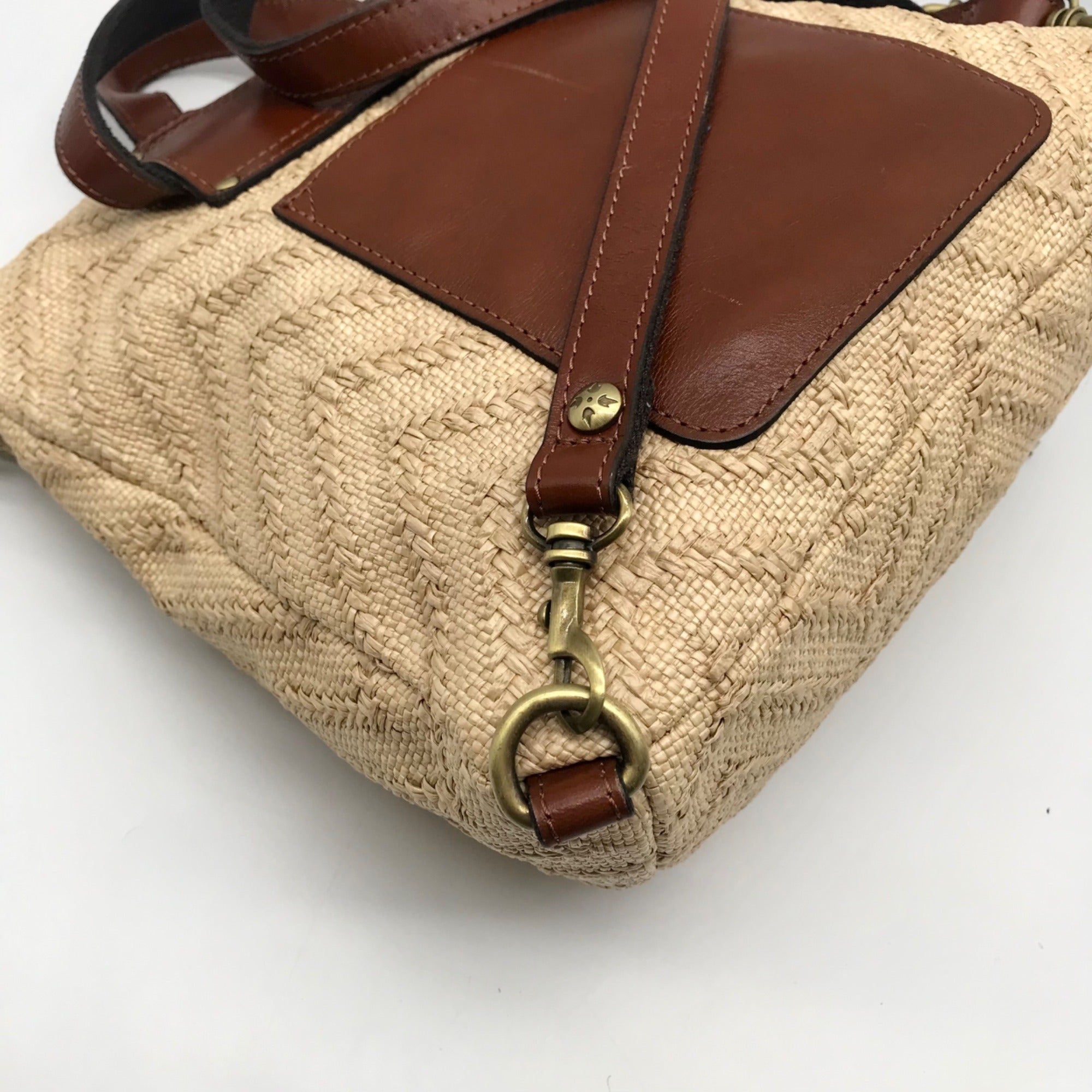 Patricia Nash Beige Raffia And Leather Luzille Convertible Backpack