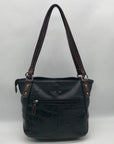 Stone Mountain Black Crocodile Embossed Leather Shoulder Bag