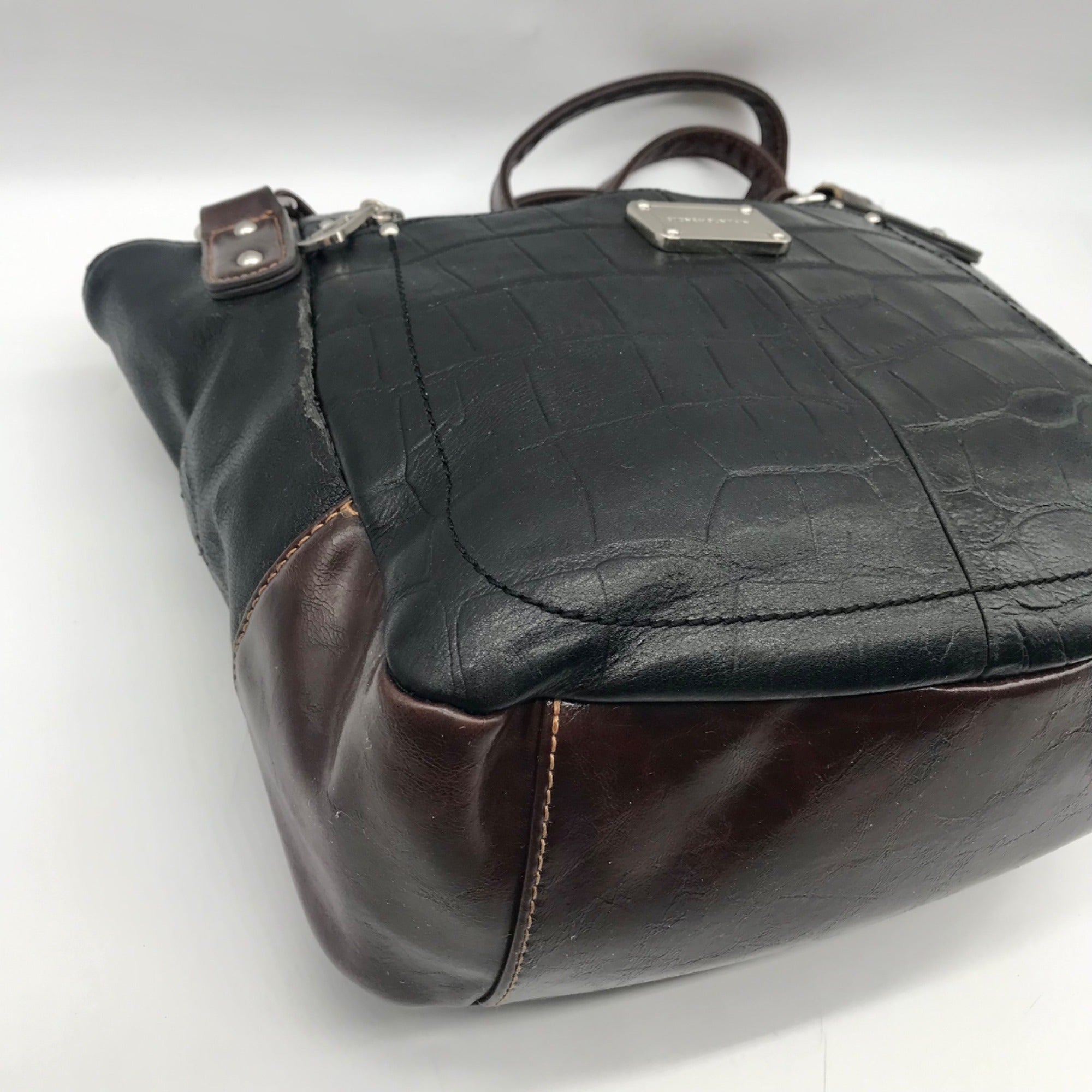 Stone Mountain Black Crocodile Embossed Leather Shoulder Bag