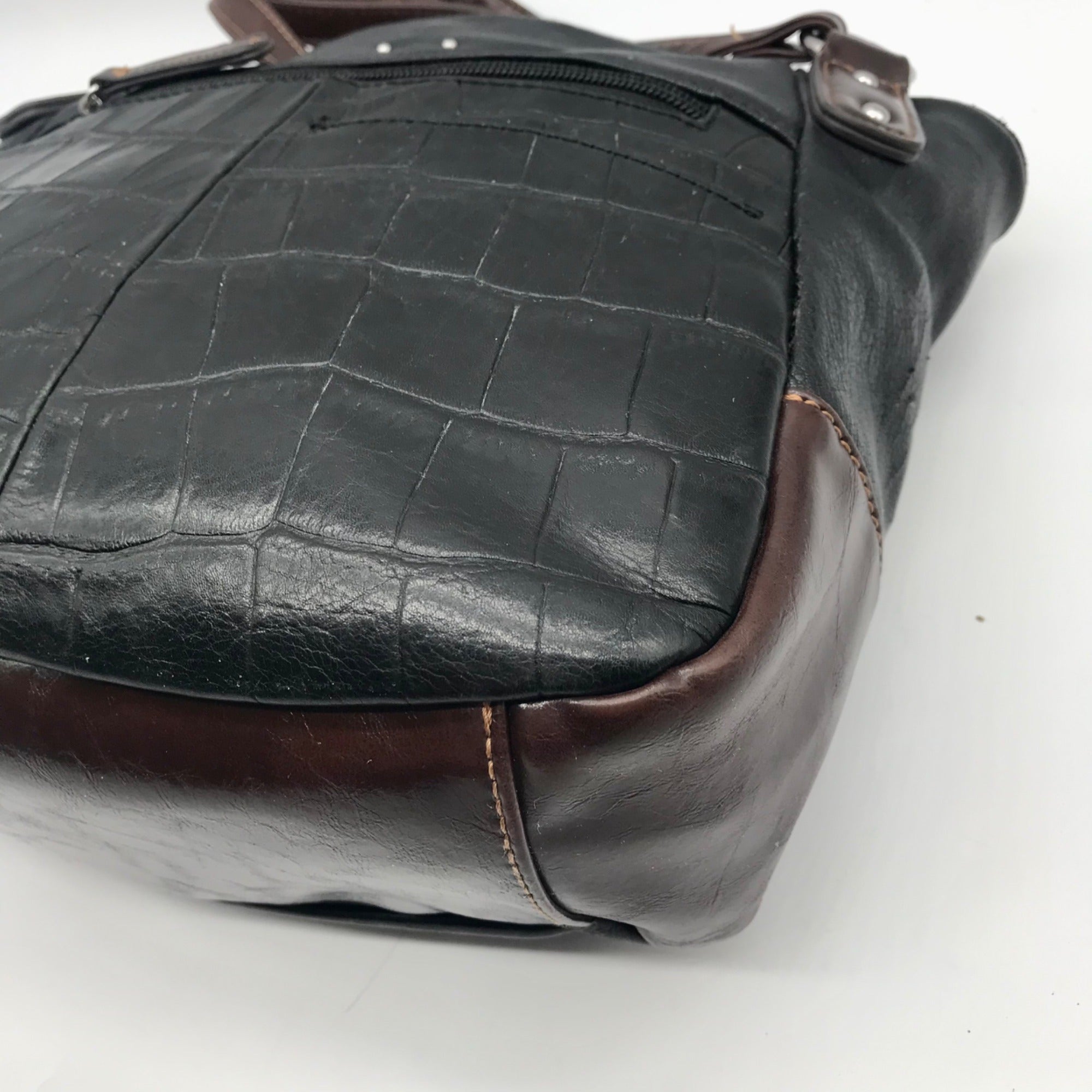 Stone Mountain Black Crocodile Embossed Leather Shoulder Bag