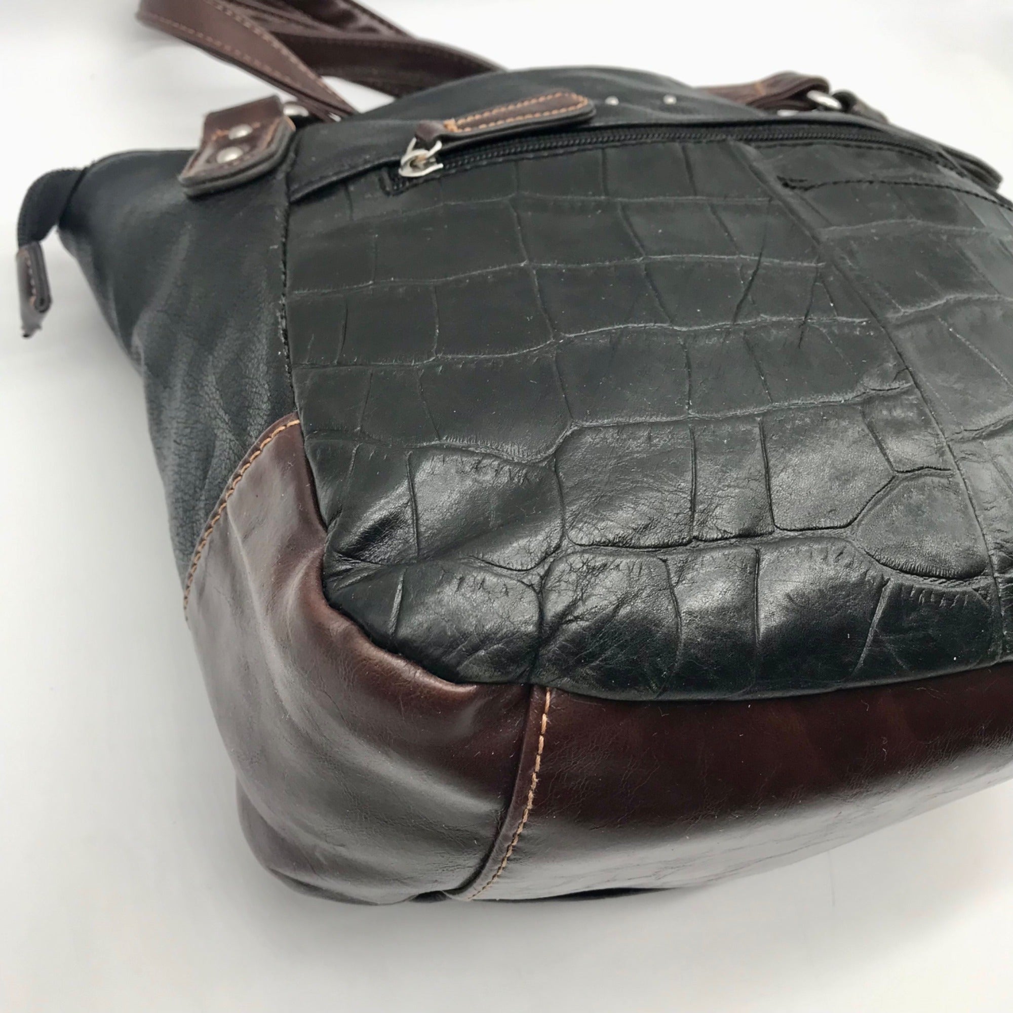 Stone Mountain Black Crocodile Embossed Leather Shoulder Bag