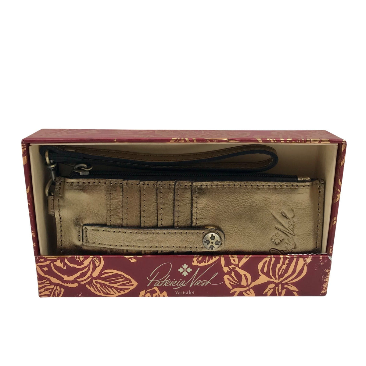 Patricia Nash Metallic Gold Leather Wristlet Wallet